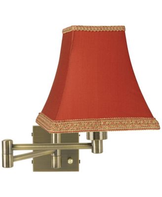 Modern Swing Arm Wall Lamp Antique Brass Plug-In Light Fixture Rust Orange Square Shade for Bedroom Bedside Reading