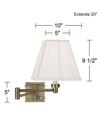 Modern Swing Arm Wall Lamps Set of 2 Antique Brass Plug-In Light Fixture Ivory Square Shade Bedroom Bedside Reading