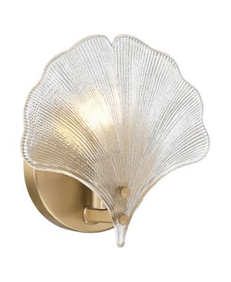 Deniz 7 3/4"H Satin Brass and Vintage Glass Ginkgo Leaf Wall Sconce