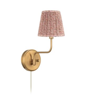 Ophelia 9 1/2"H Warm Brass Plug-In Wall Sconce Pink Floral Shade