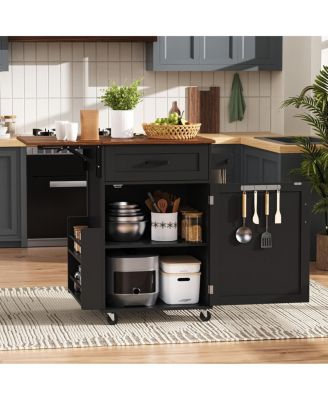  Farmhouse Kitchen Island Drop Leaf, Storage