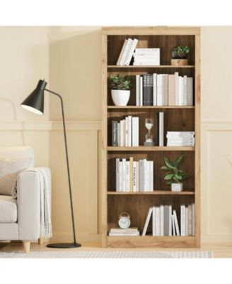 71" Tall Wooden Bookcase with 5 Tiers, Open Storage, Modern Floor Standing Shelves for Bedroom or Office