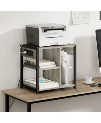 Mobile Printer Stand with USB Ports and Outlets, 3-Tier Rolling Printer Table with Storage for Home or Office