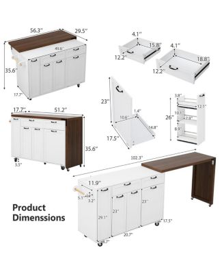  Kitchen Island Extendable Table and Trash Storage