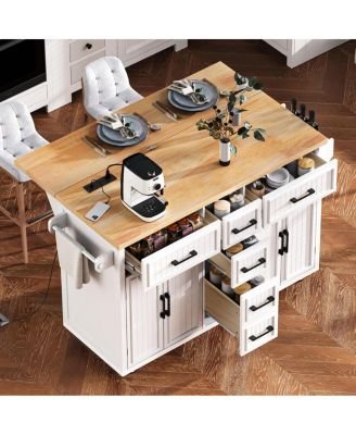  Rolling Kitchen Island Power, Storage, Drop Leaf