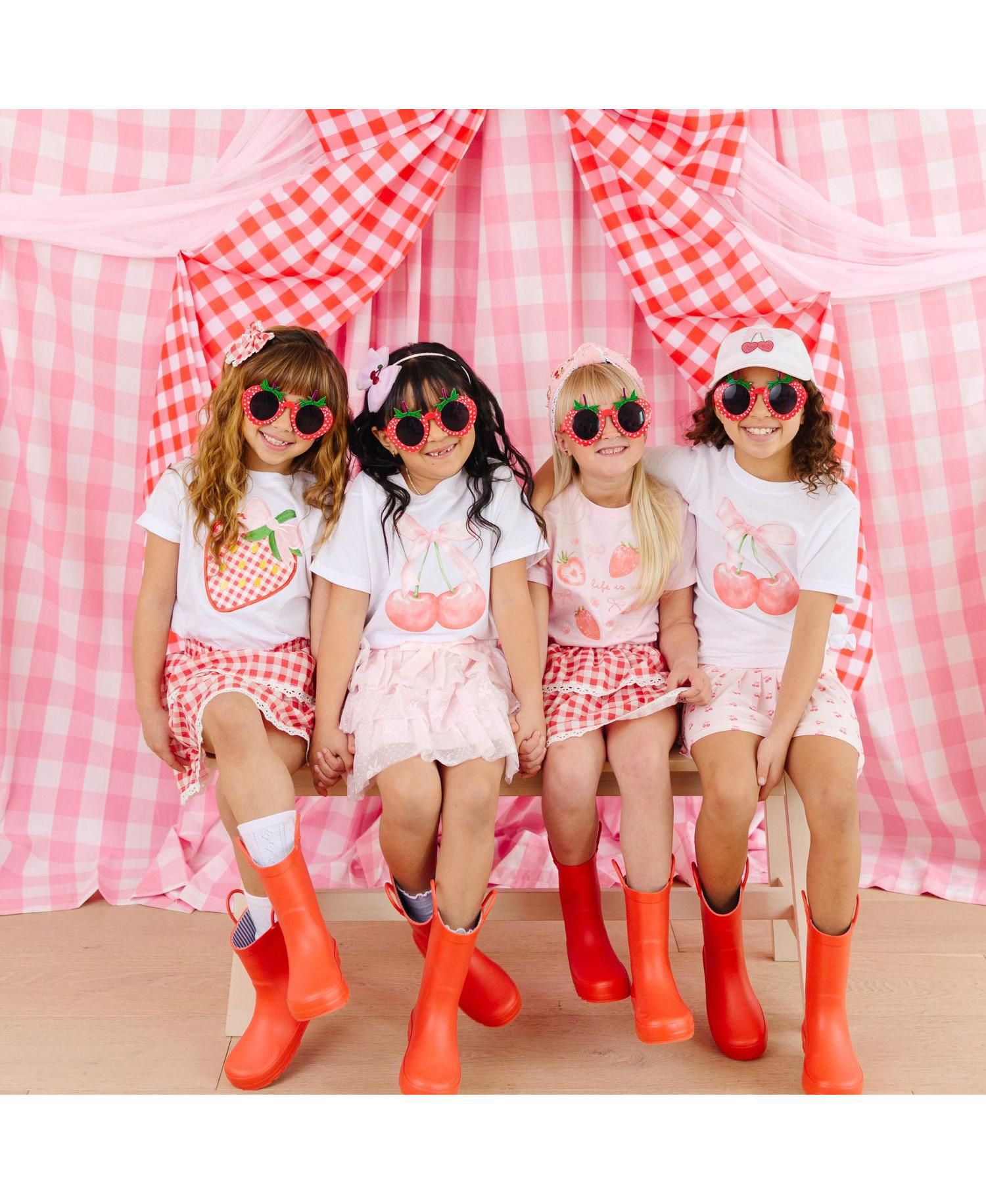 Little Girls Strawberry Patchwork Short Sleeve T-Shirt