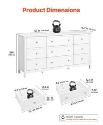 9 Drawer Dresser, Wooden Chest of Drawers with Sliding and Anti