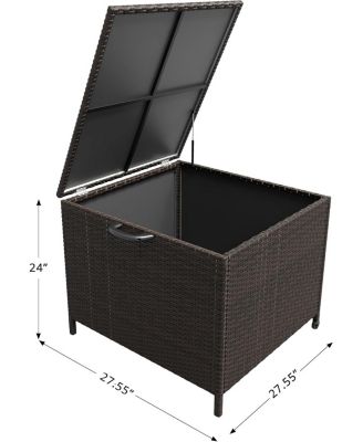 80 Gallon Outdoor Wicker Deck Box Storage Bench with Wheels Waterproof Rattan Bin for Patio Cushions