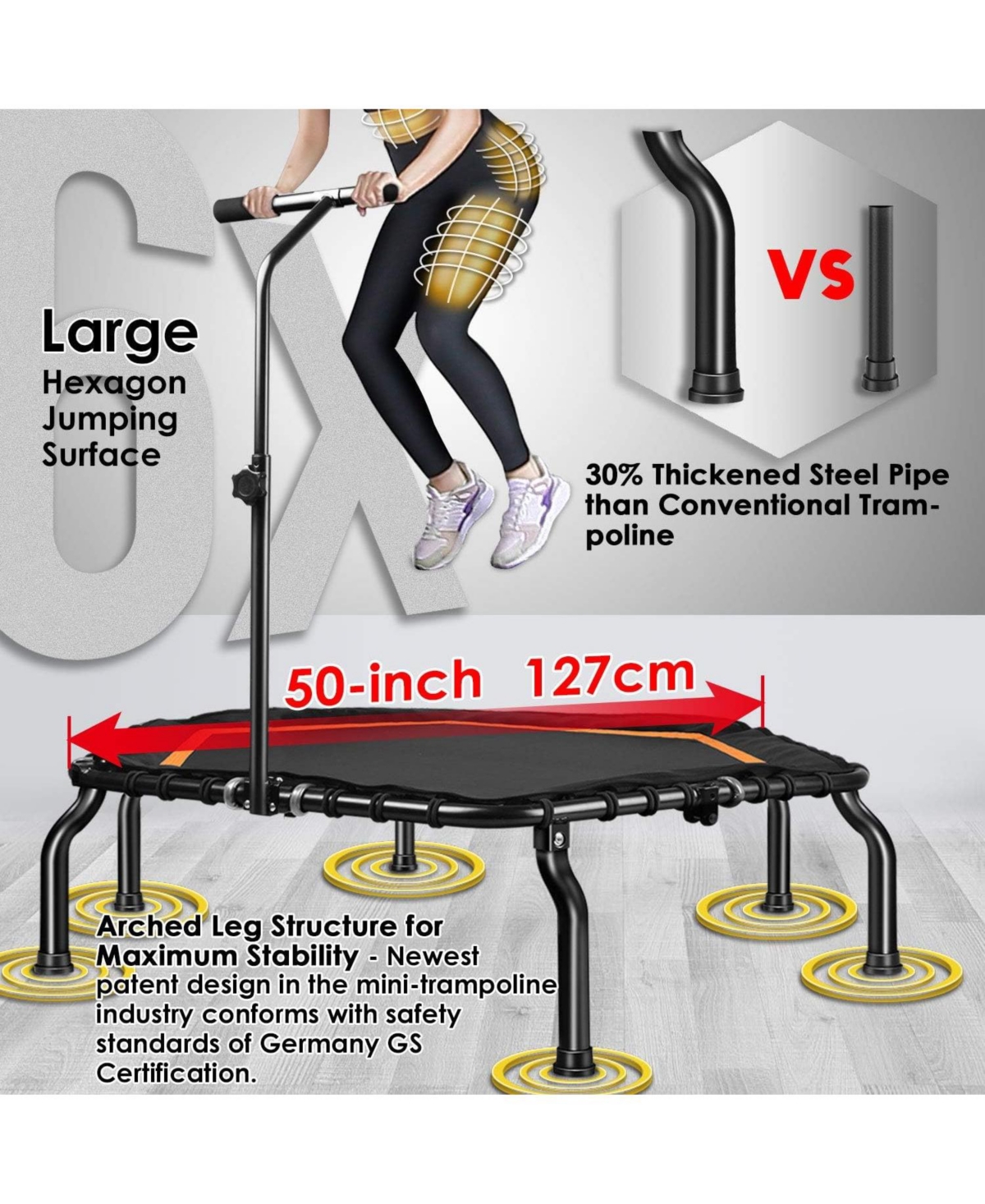Happy Jump 50" Mini Fitness Trampoline Max. Load 250lbs Safe Silent Easy Installation