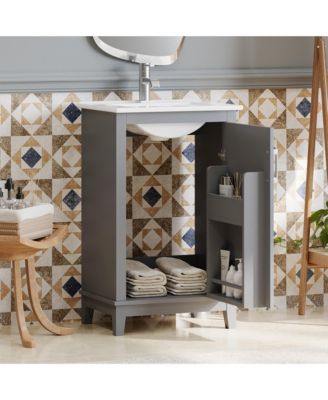 20" Small Bathroom Vanity with Ceramic Basin, Bathroom Storage Cabinet with Soft-Close Door