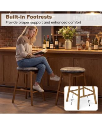 25'' Swivel Counter Height Barstools Set of 4 w/Solid Wood Legs and Footrests