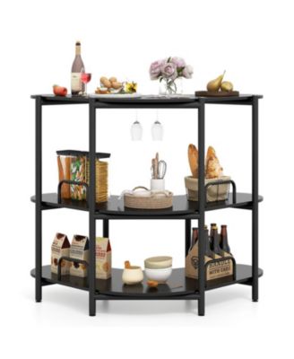 3-Tier Liquor Bar Table with Stemware Racks and Storage Shelves