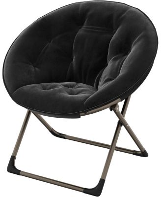 Saucer Chair, Faux Fur Lounge Moon Chair, Folding Metal Frame, Oversized Plush Accent Seat, Adults, Teens