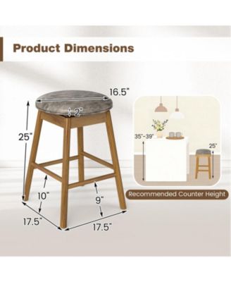 25'' Swivel Counter Height Barstools Set of 2 w/Solid Wood Legs and Footrests