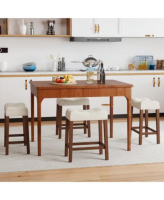 24 Saddle Bar Stools Set of 4 w/ Footrest Rubber Wood Frame for Kitchen Island