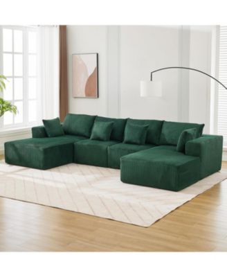 Modular Sectional Sofa, Cloud Sectional Couch with U-Shape Chaise/Deep Seat/Armrest/Plush Corduroy Fabric, No Assembly Required