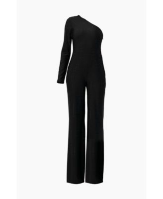Women's Wide-Leg Textured Jumpsuit with One Long Sleeve