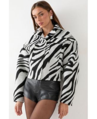 Women's Zebra Cropped Collared Jacket
