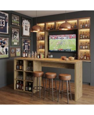 70.9-Inch Bar Table with 6 Cubbies Storage, Narrow Long Counter Height Pub Table, Rectangular Farmhouse High Top Home Bar Unit