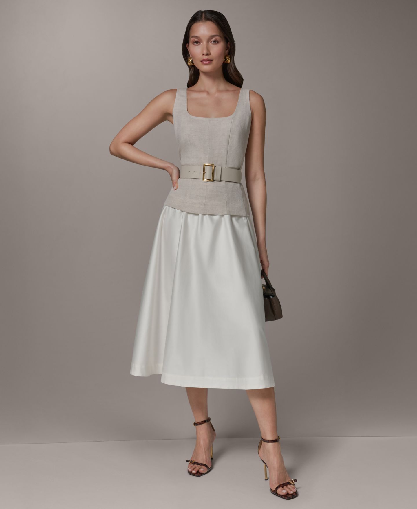 Женское платье Donna Karan New York Mix Media Scoop Neck Midi, цвет: Натуральный кремовый — фото 7