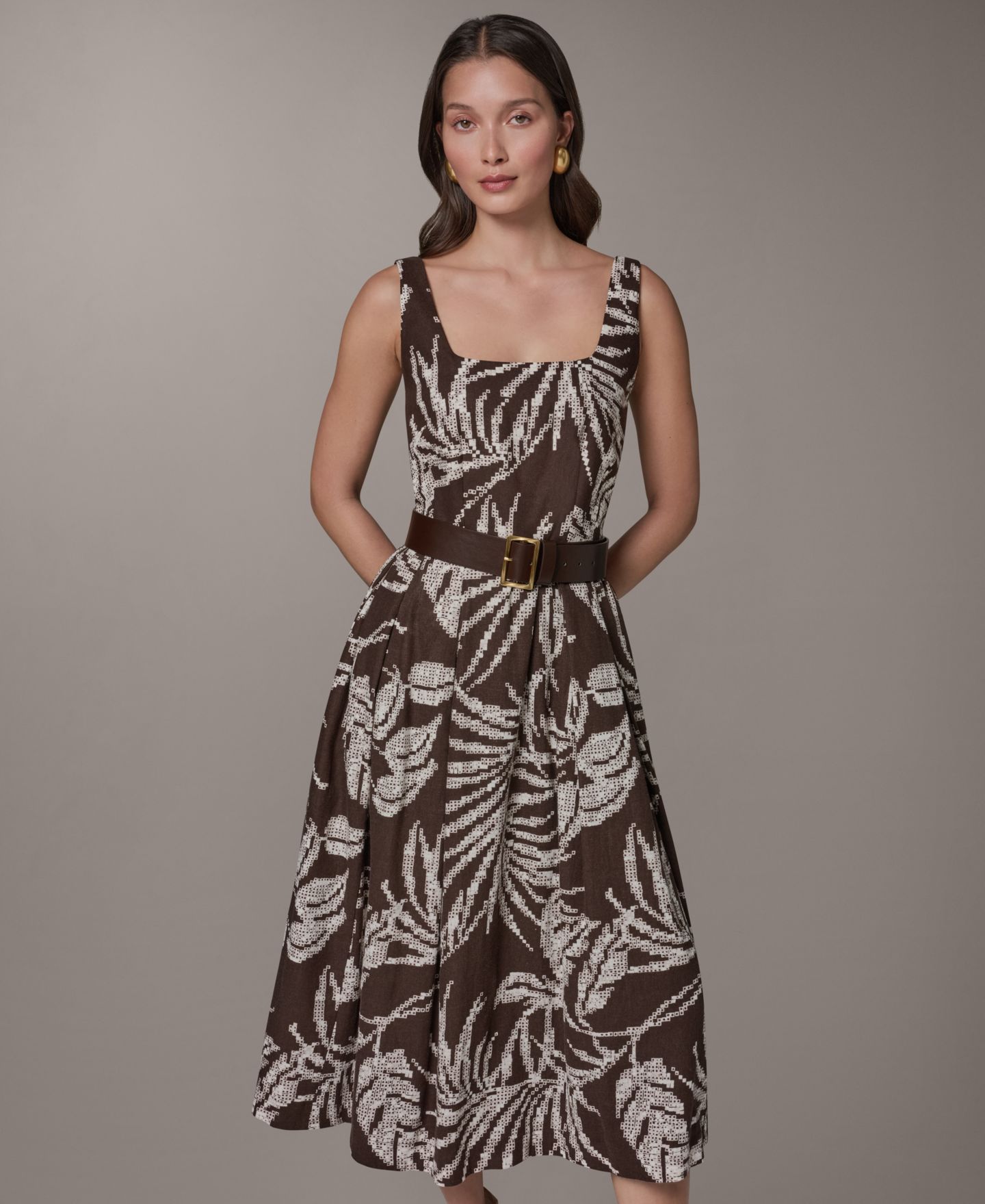 Женское платье Donna Karan New York Printed Square Neck Midi, цвет: Разноцветный — фото 1
