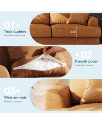 Modern Sofa with 2 Throw Pillows, Deep Seat Couch with Upholstered Cushion & Removable Cover