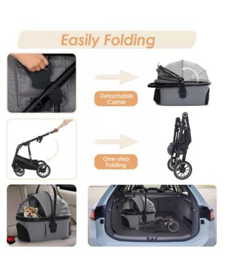  3-in-1 Folding Pet Stroller with Detachable Carrier for Small to Medium Dog and Cat up to 50 lbs, Pet Stroller with Storage Basket, Blue