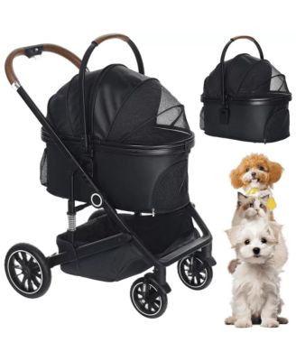  3-in-1 Folding Pet Stroller with Detachable Carrier for Small to Medium Dog and Cat up to 50 lbs, Pet Stroller with Storage Basket, Blue