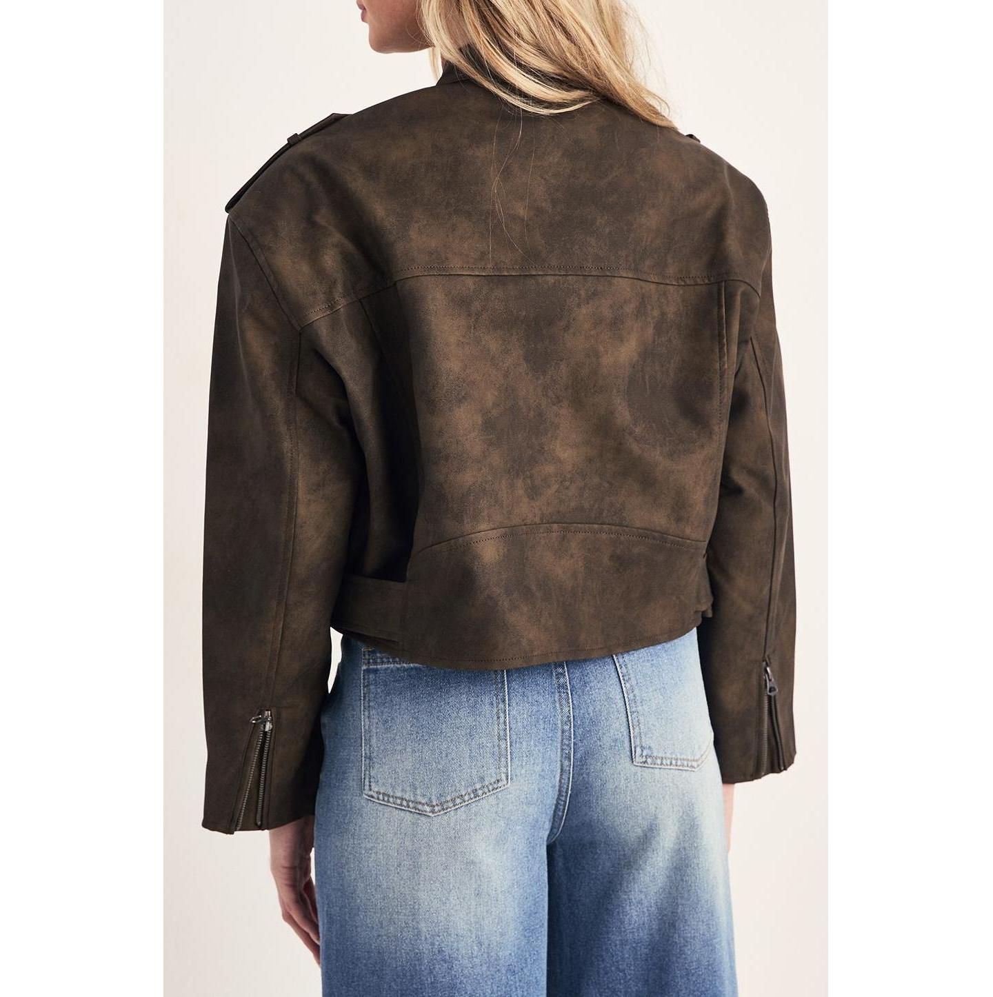 Женская куртка Nasty Gal Cropped Biker, цвет: Оливковый — фото 6
