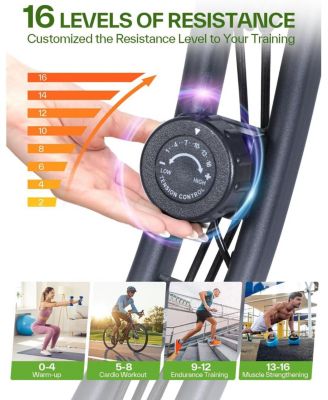 Foldable Stationary Bike 4 in 1 Indoor Cycling with 16 Level Magnetic Resistance Arm Band PVC Floor Mat for Home Gym Workout