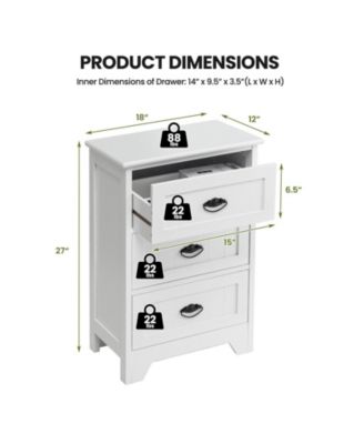 3 Drawers End Storage Wood Side Nightstand