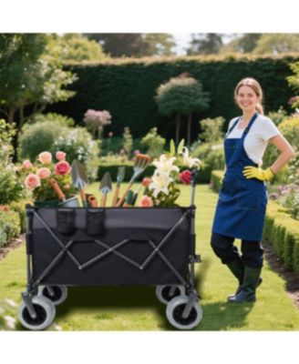 300L XL Folding Storage Wagon Utility Cart with All Terrain Wheels, Brakes and Cup Holders
