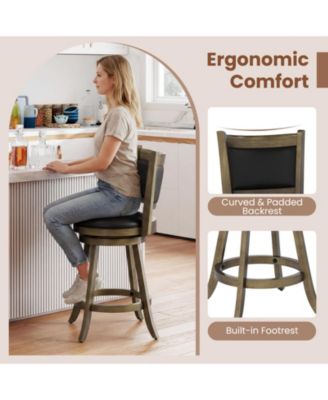 Swivel Bar Stools w/ Solid Rubber Wood Frame Set of 4 for Kitchen Island