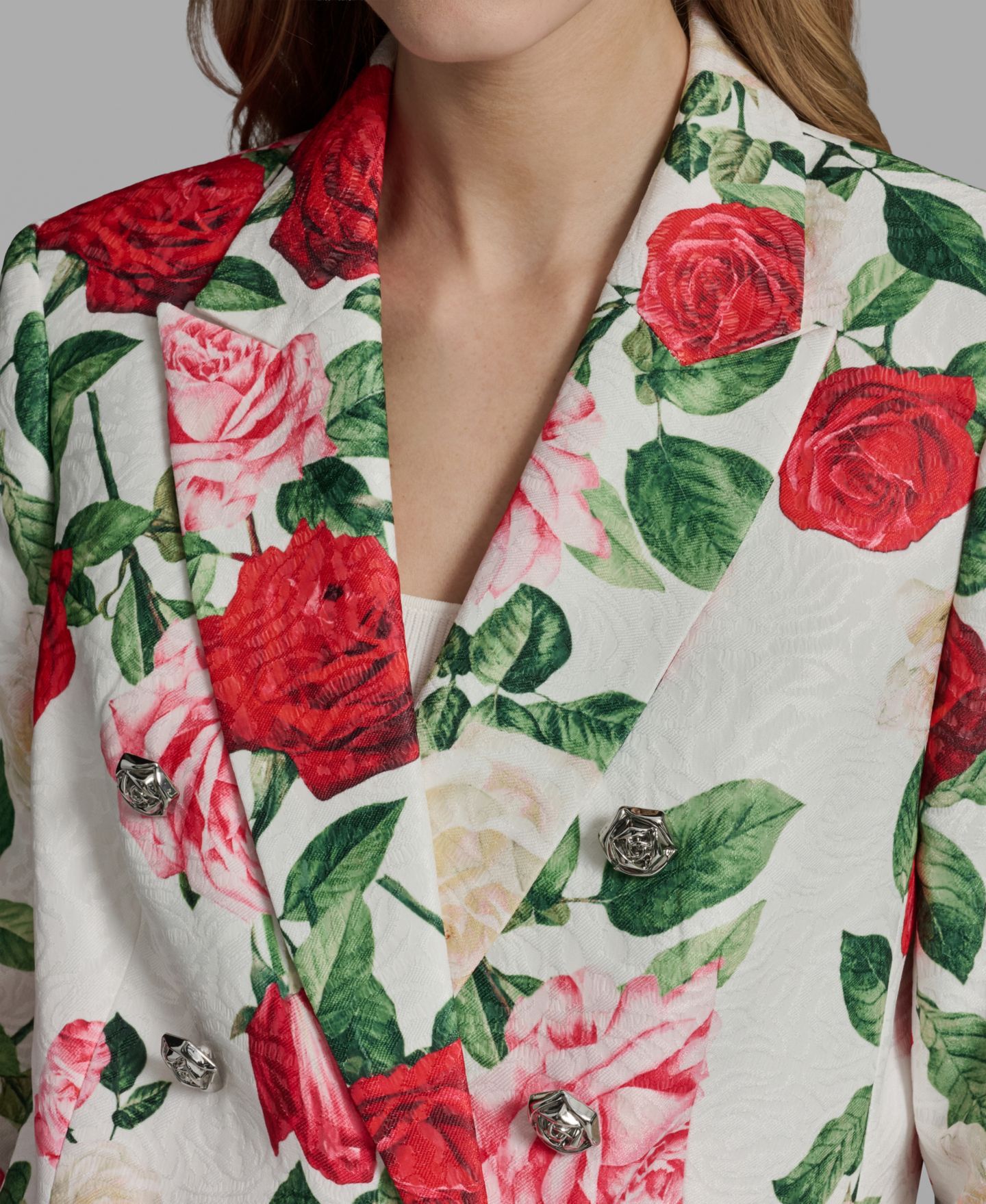 Женский пиджак KARL LAGERFELD PARIS Floral Print Collared Blazer, цвет: Мягкий белый разноцветный — фото 4