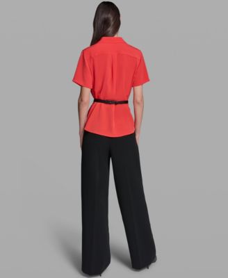 Women's Belted Short-Sleeve Top