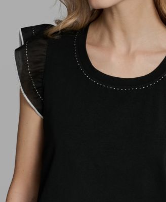 Women's Ruffle-Sleeve Crewneck Top