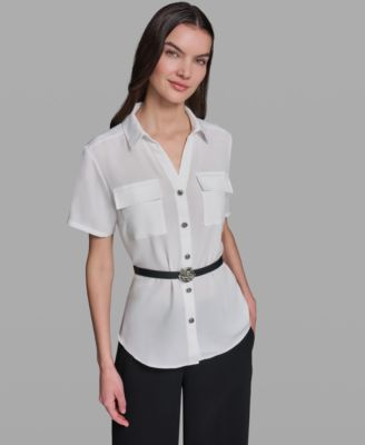 Women's Belted Short-Sleeve Top