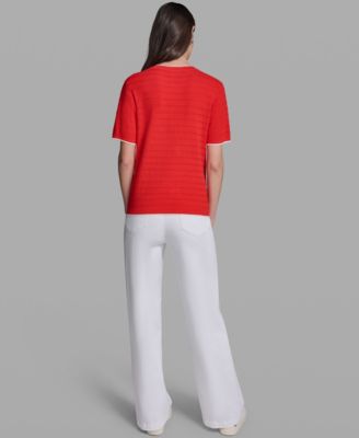 Women's Contrast Trim Short-Sleeve Sweater