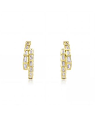 CZ Snake Hoop Earrings 14K Gold-Plated Sterling Silver