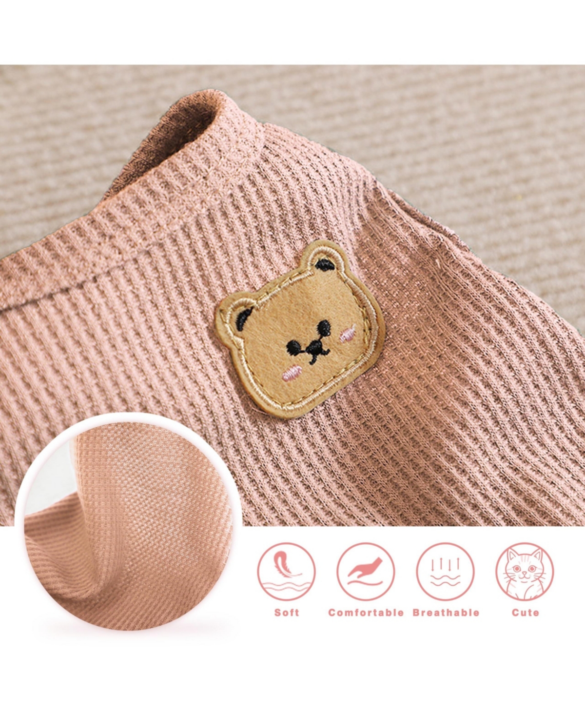 Aronkl Waffle Knit Cat Dog T Shirt Stretchable Breathable Bear Design Year Round Comfort Pet Clothes