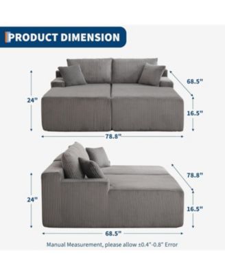 Oversized Chaise Lounge Chair 79 69" Indoor Double Cloud Boneless Couch with 4 Pillows Armrests Deep Seat No Assembly Required Comfy Corduroy