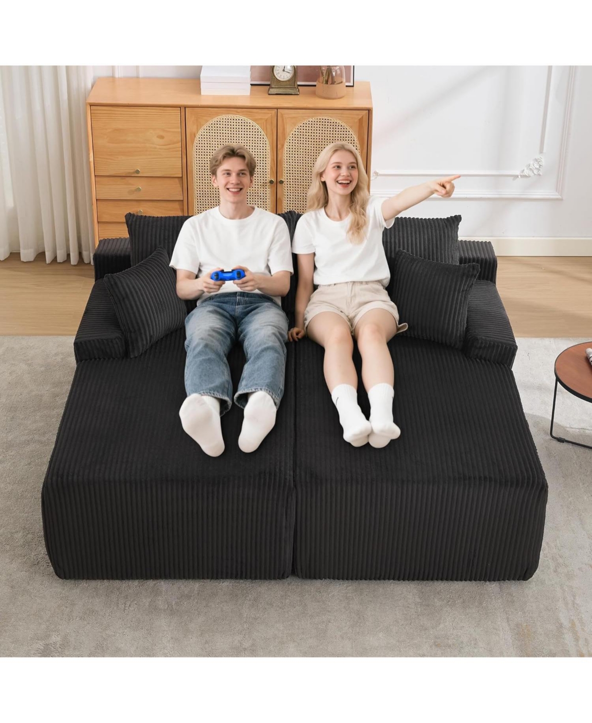 gaomon Oversized Chaise Lounge Chair 79 69" Indoor Double Cloud Boneless Couch with 4 Pillows Armrests Deep Seat No Assembly Required Comfy Corduroy