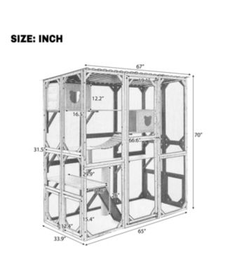 Fir Wood Outdoor Cat Enclosure With Sleeping House Jumping Platforms And Secure Doors