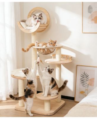 4 in 1 Wooden Cat Activity Center with Cozy Capsule Nest, Climbers and Scratcher for Indoor Kittens