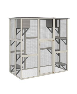 Zeus &  Ruta  Outdoor Weatherproof Cat Enclosure with Asphalt Roof 6 Platforms 2 Boxes Solid Wood Kennel Condo Playpen