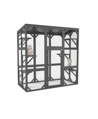 Large Cat Haven with Elevated Sleeping Platform, 71" Wooden Frame with Asphalt Roof, Indoor/Outdoor Enclosure with Wheels