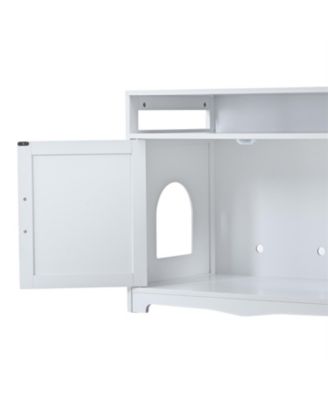 Zeus &  Ruta  Litter Box Enclosure with Hidden Plug 2 Doors Large Wooden Cat Washroom Bench