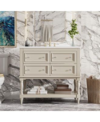 36" Bathroom Vanity with Undermount Ceramic Sink, 4-Drawer Free Standing Cabinet, Solid Wood Frame,Finish