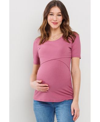 Maternity Short Sleeve Ribbed Crossover Nursing T-Shirt