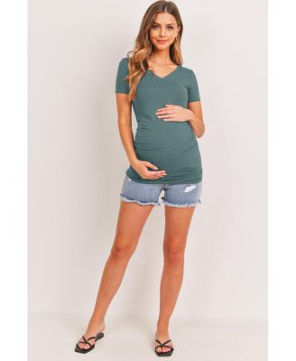 Maternity Fitted V-Neck Side Ruched Top